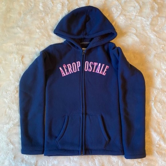 2/$40 Aeropostale Fleece Navy Blue Hoodie Ladies Juniors Size XS - Picture 2 of 10